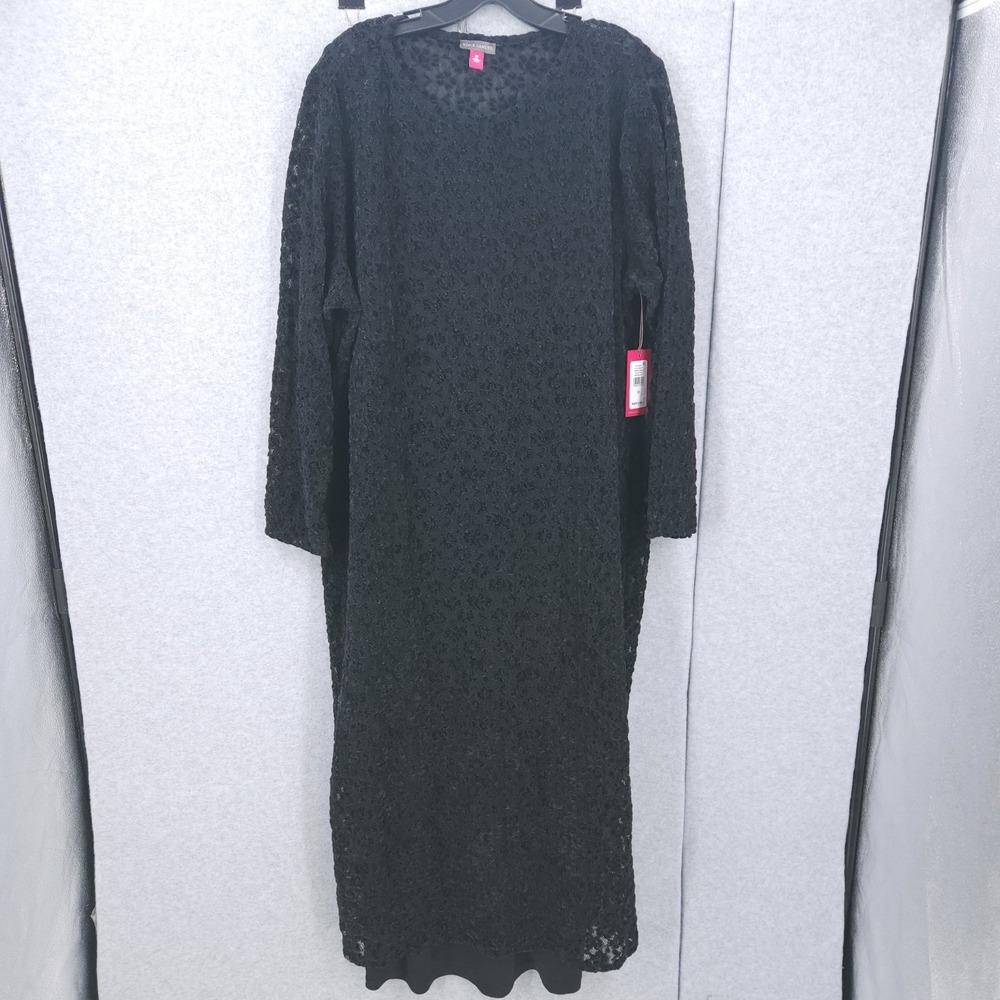 Vince Camuto Lace Long Sleeve Mesh Urban Jungle Black Midi Dress Womens Size 3X